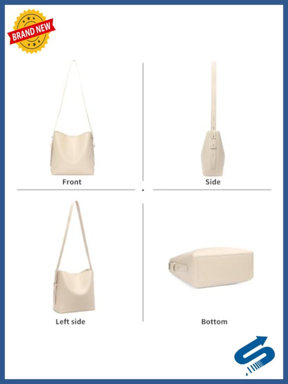 Vegan Leather Crossbody Bucket Bag with Adjustable Strap - Picture 5 of 6